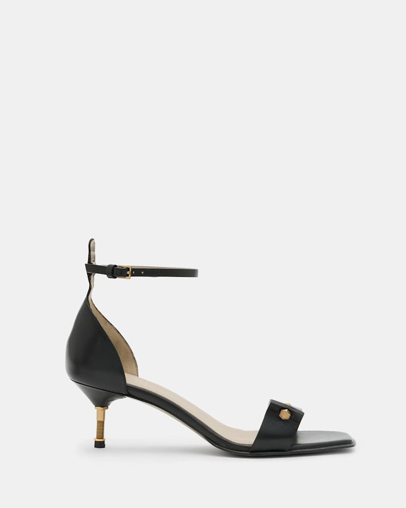 all saints Gloria Screw Heeled Leather Sandals Black
