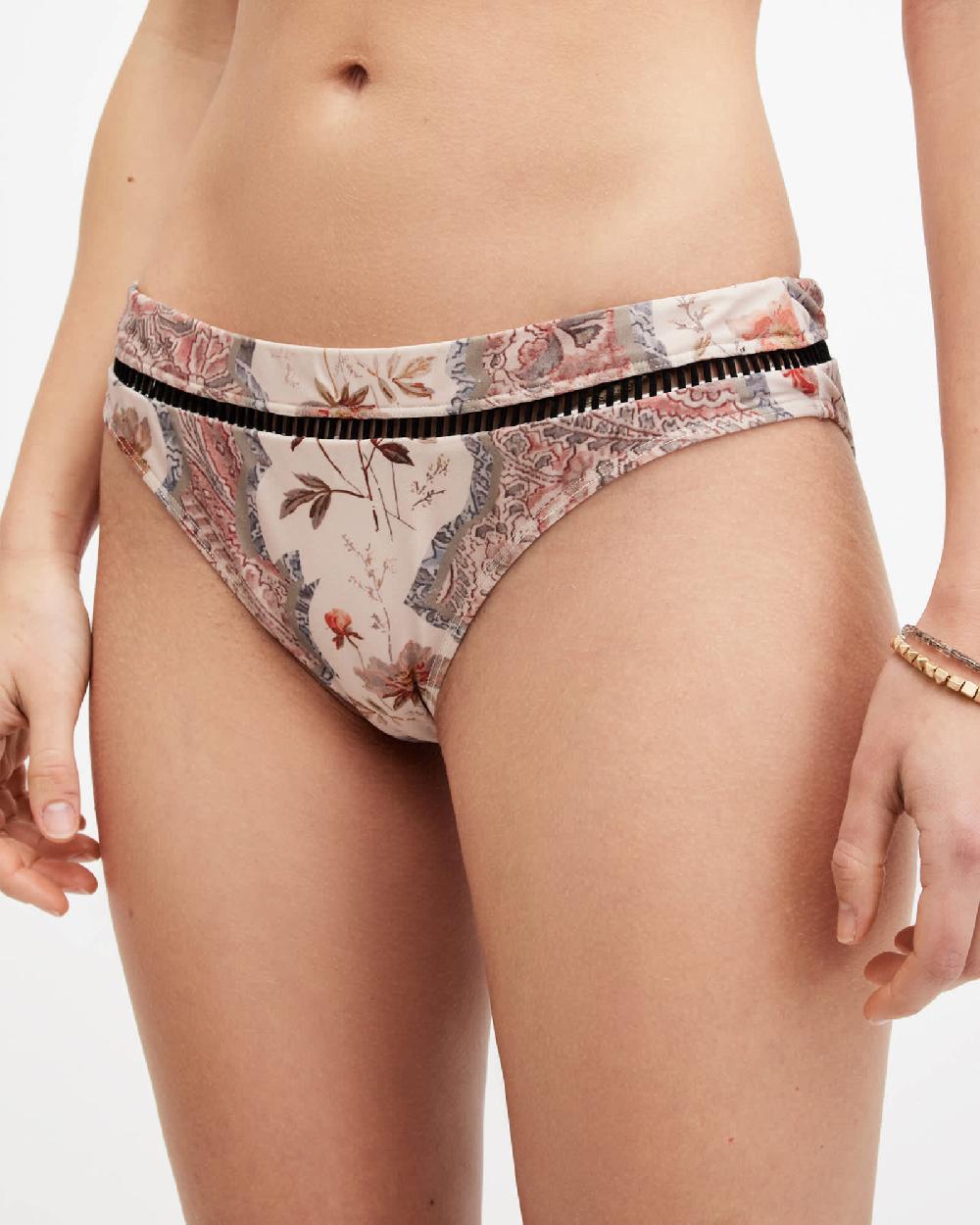 All Saints Gorah Floral Print Bikini Bottoms Cascade Clay Pink