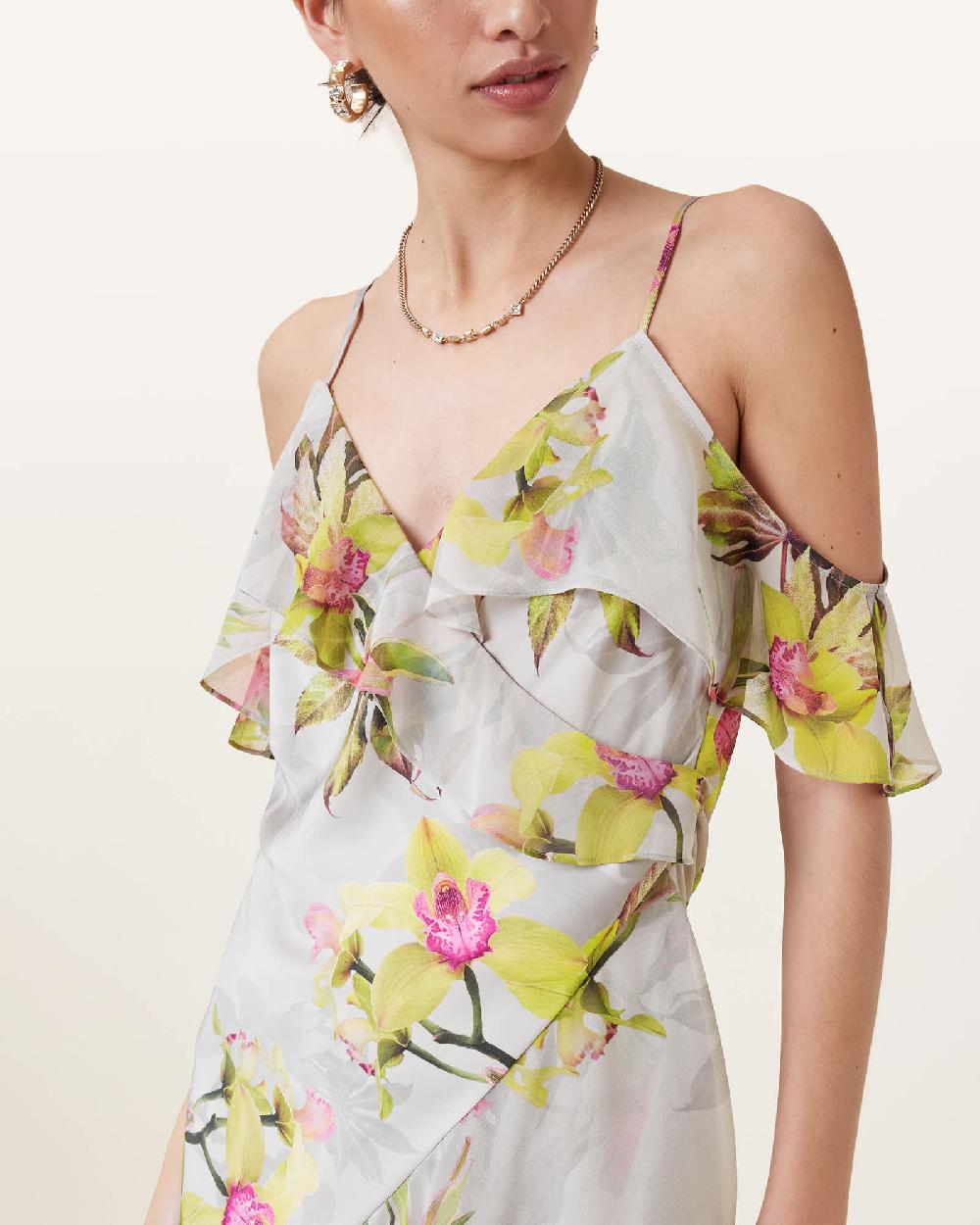 All Saints Grace Floral Print Midi Dress Adena Soft Pink