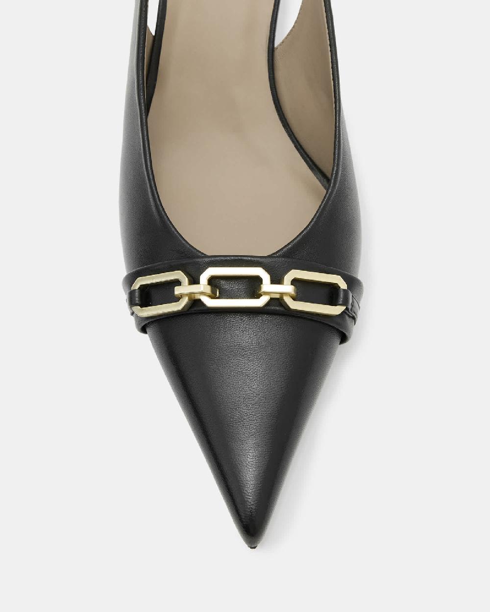 All Saints Grace Leather Chain Slingback Heels Black