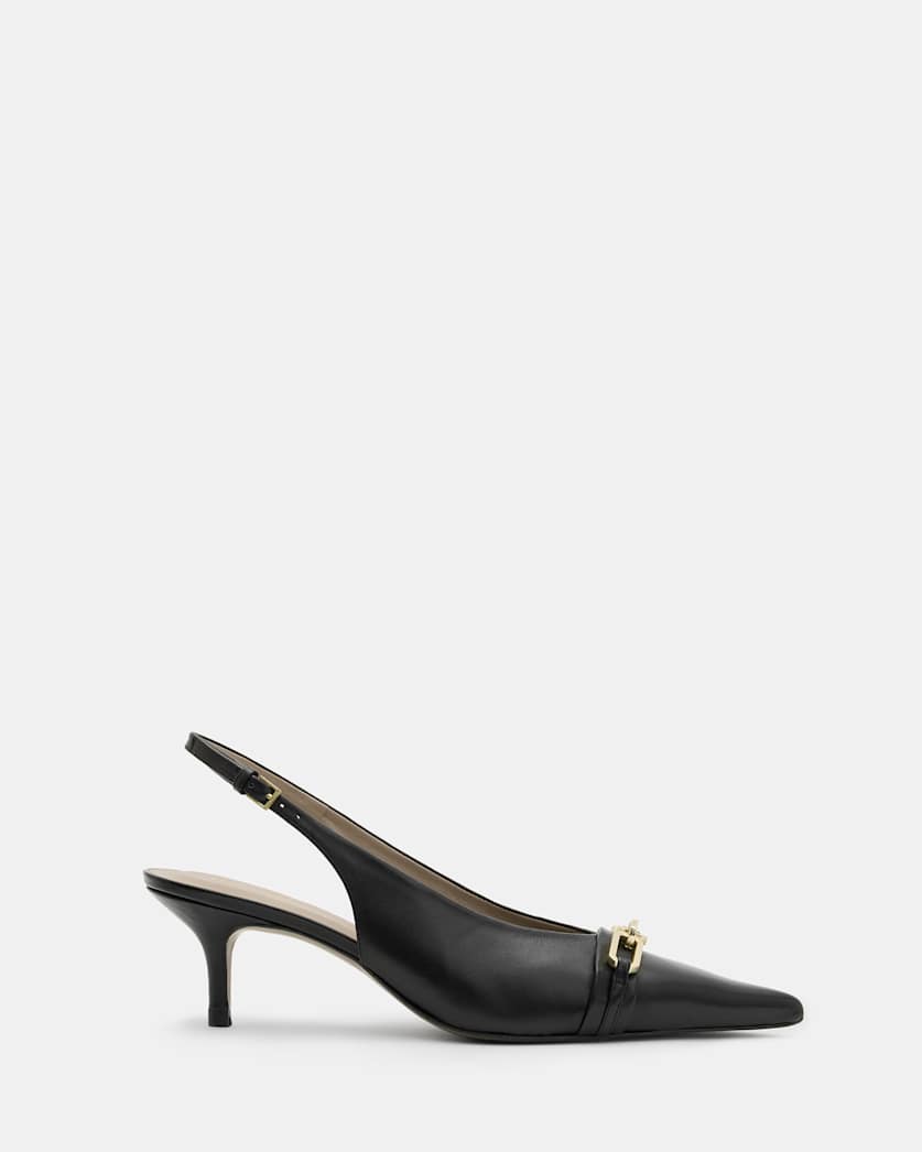 all saints Grace Leather Chain Slingback Heels Black