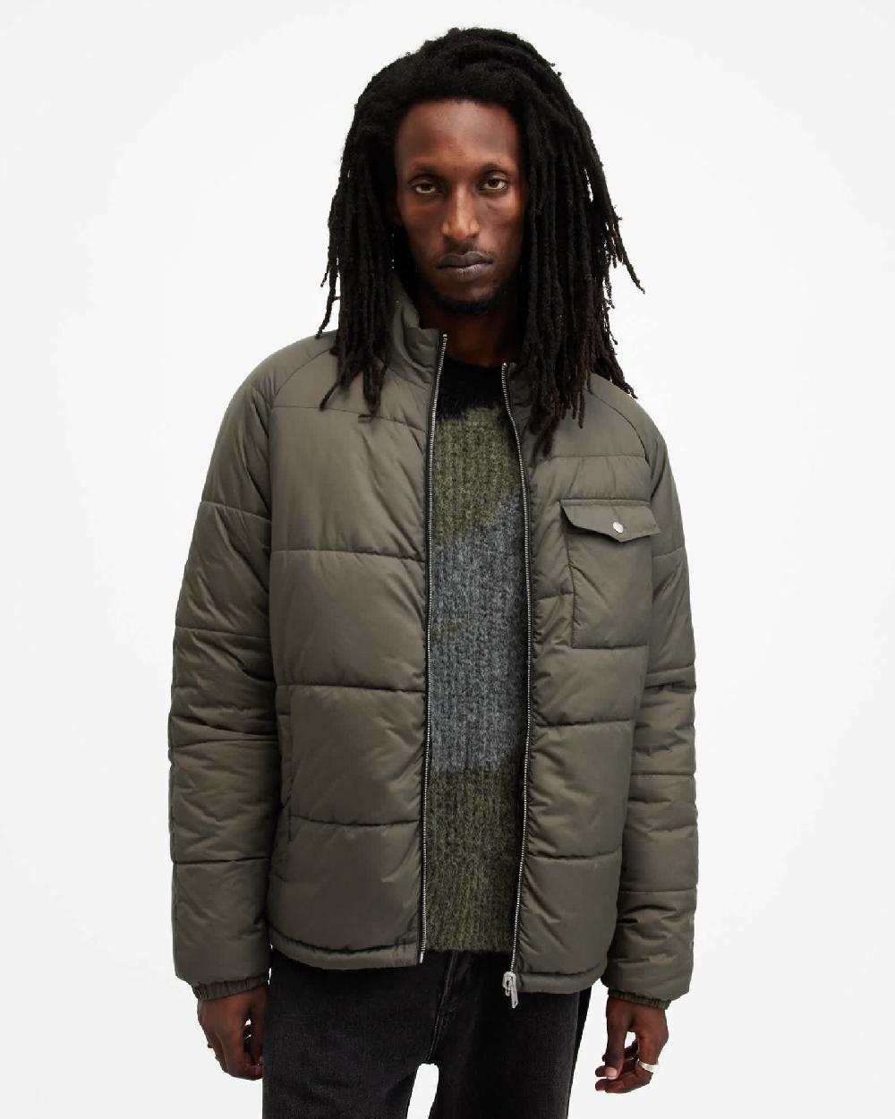 All Saints Griffin Reversible Funnel Neck Jacket ARMY GREEN/BLACK
