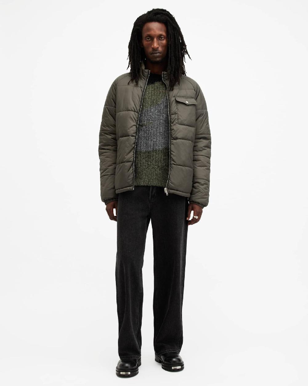 All Saints Griffin Reversible Funnel Neck Jacket ARMY GREEN/BLACK