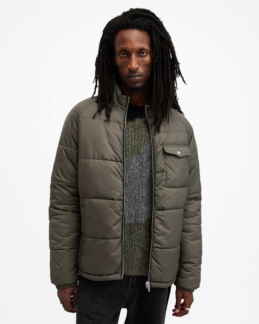 all saints Griffin Reversible Funnel Neck Jacket ARMY GREEN/BLACK