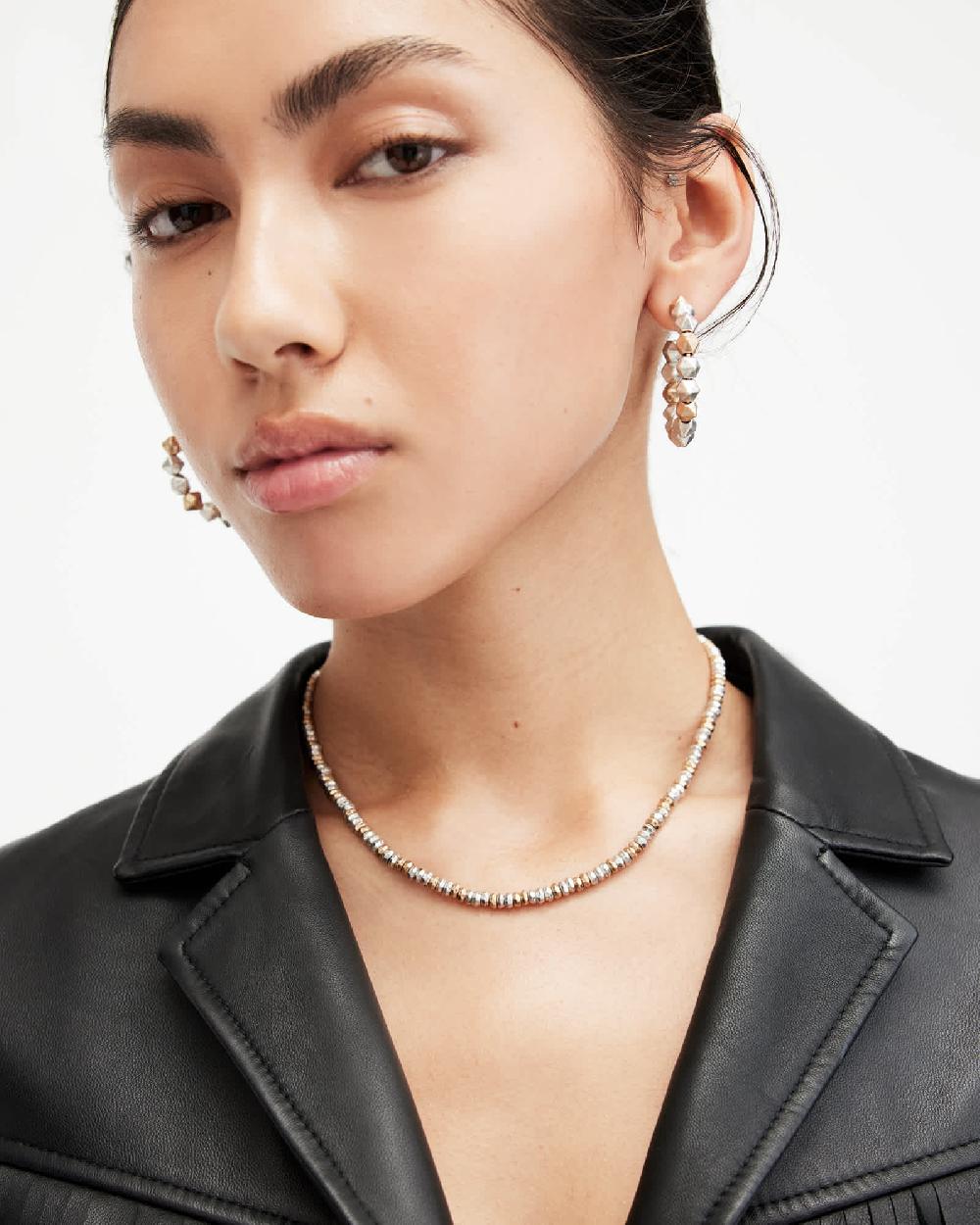 All Saints Hadley Two Tone Beaded Necklace WRM BRAS/WRM SLVER