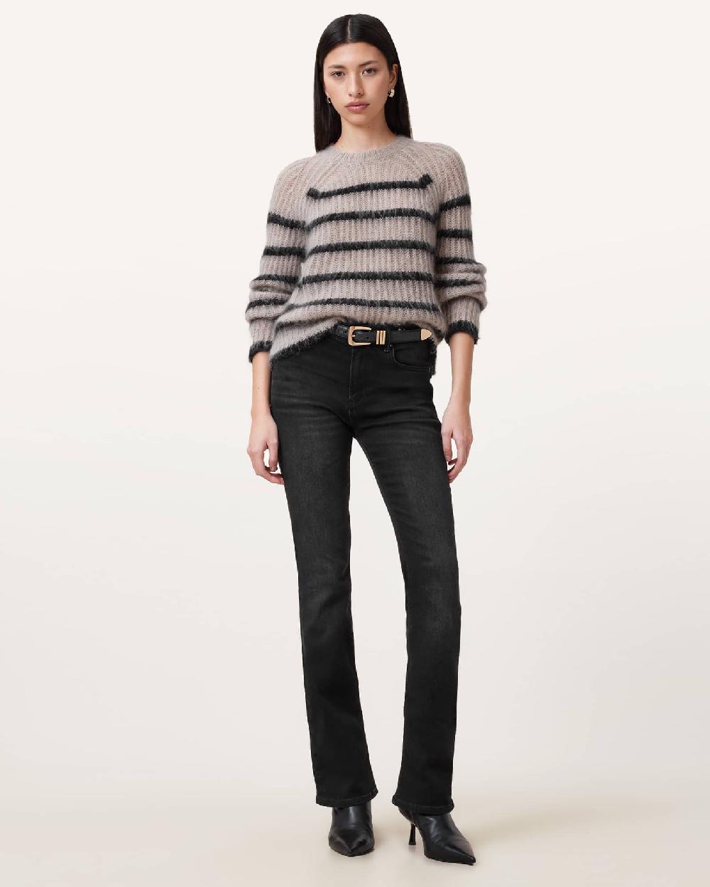 All Saints Haldan Slim Bootcut Denim Jeans Washed Black