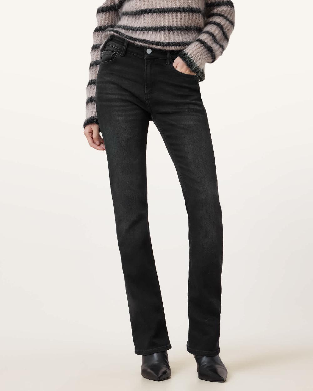 All Saints Haldan Slim Bootcut Denim Jeans Washed Black