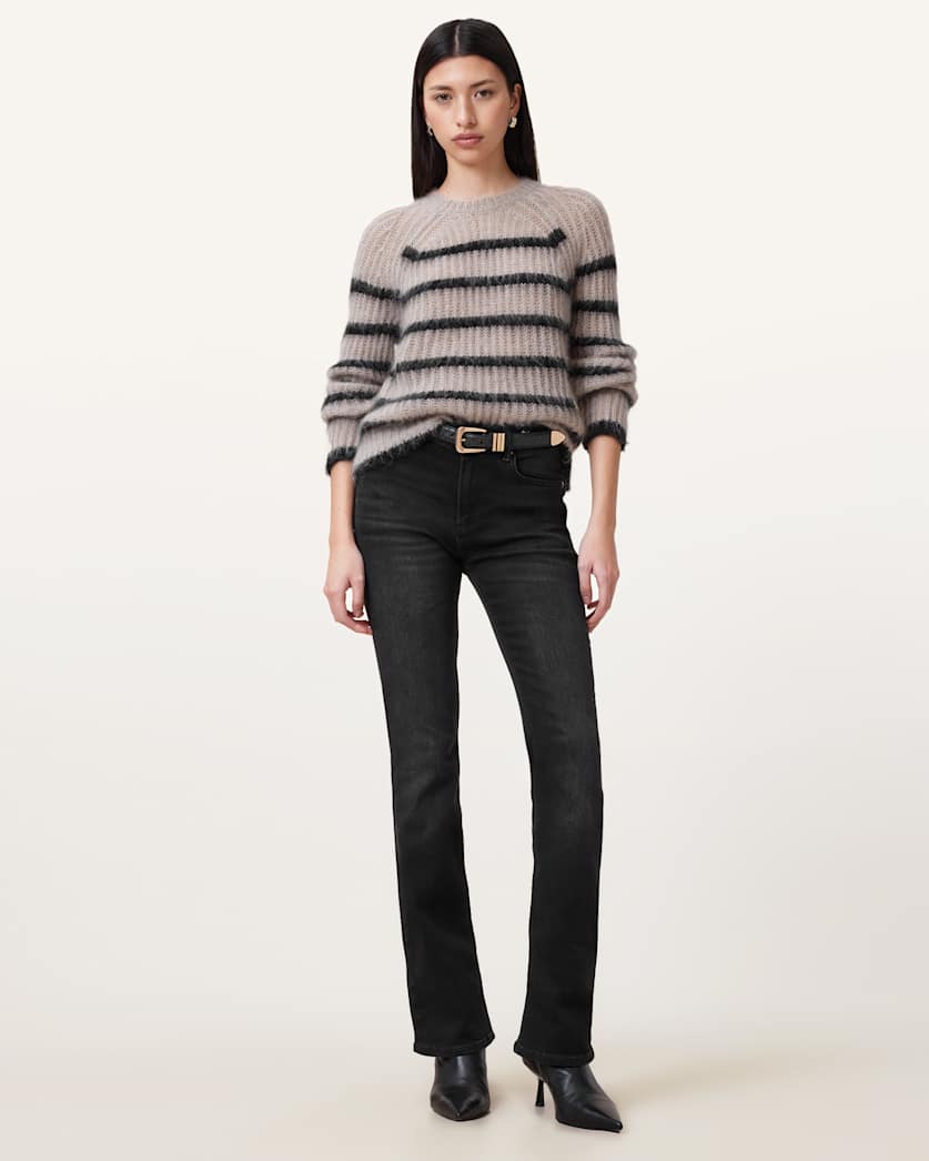 all saints Haldan Slim Bootcut Denim Jeans Washed Black