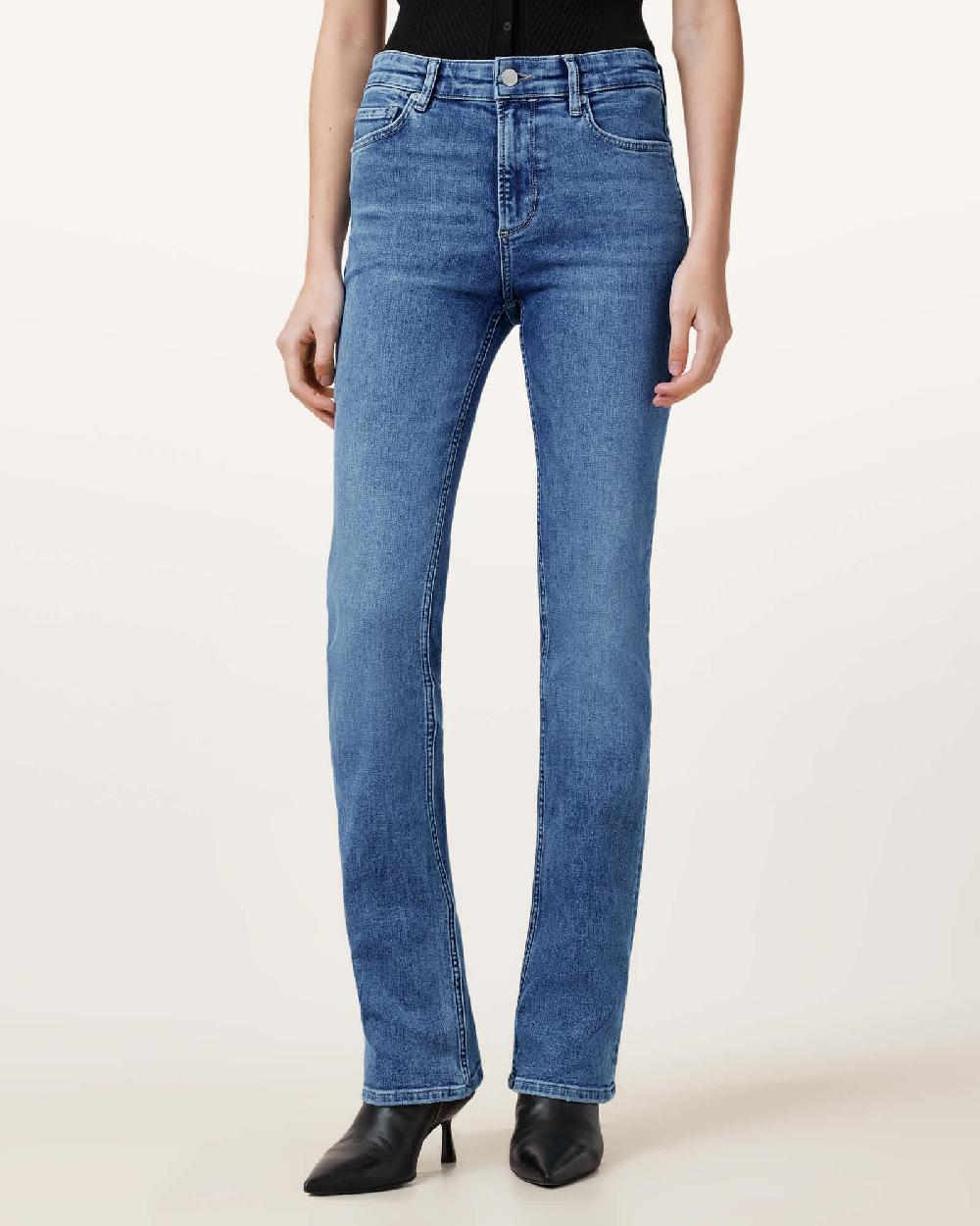 All Saints Haldan Slim Bootcut Stretch Denim Jeans Mid Indigo