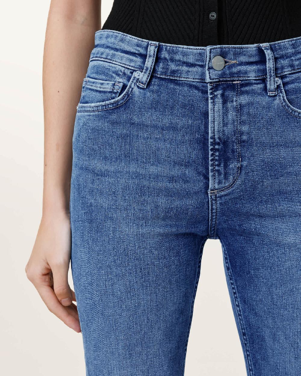 All Saints Haldan Slim Bootcut Stretch Denim Jeans Mid Indigo