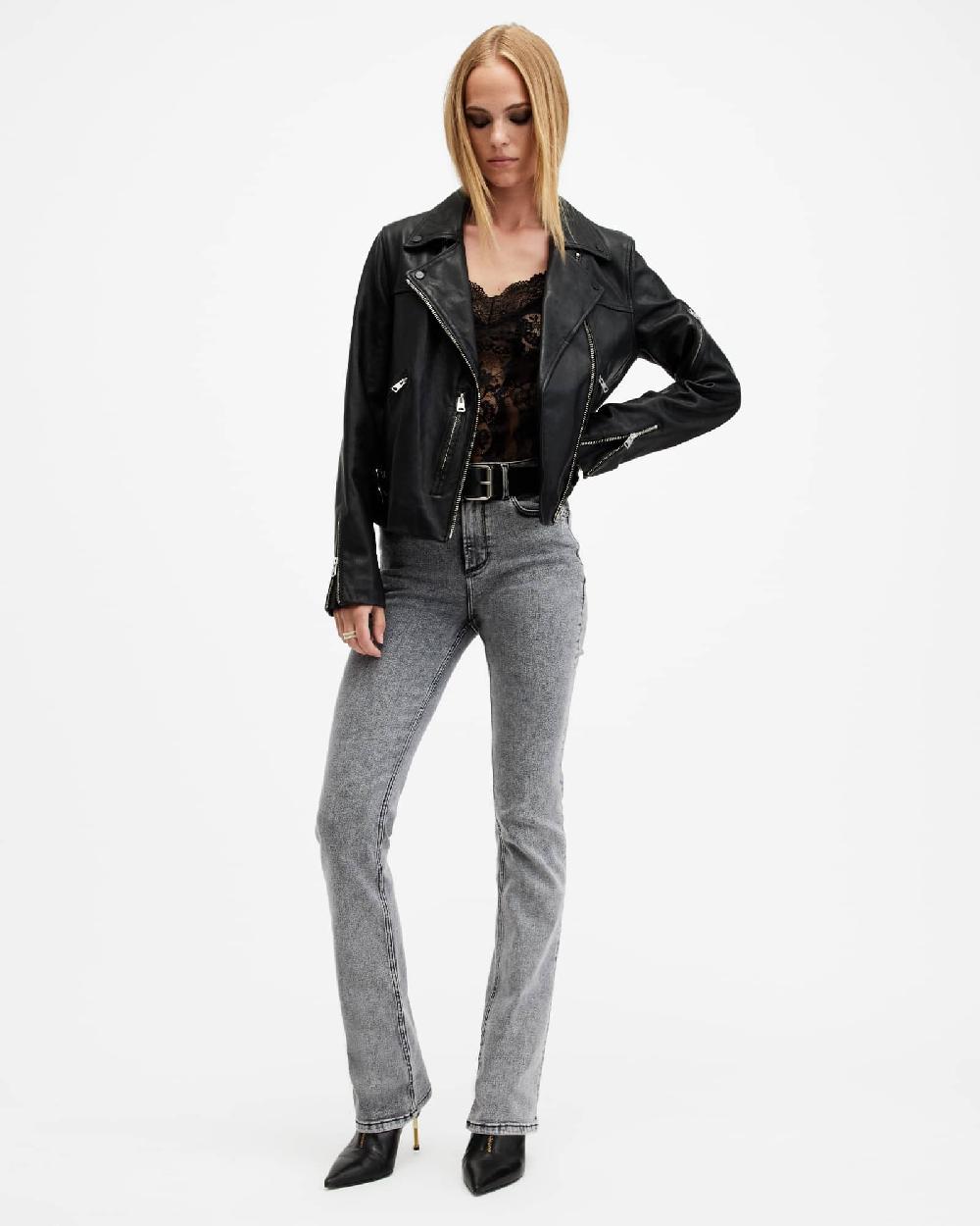 All Saints Haldan Slim Bootcut Stretch Denim Jeans Washed Grey