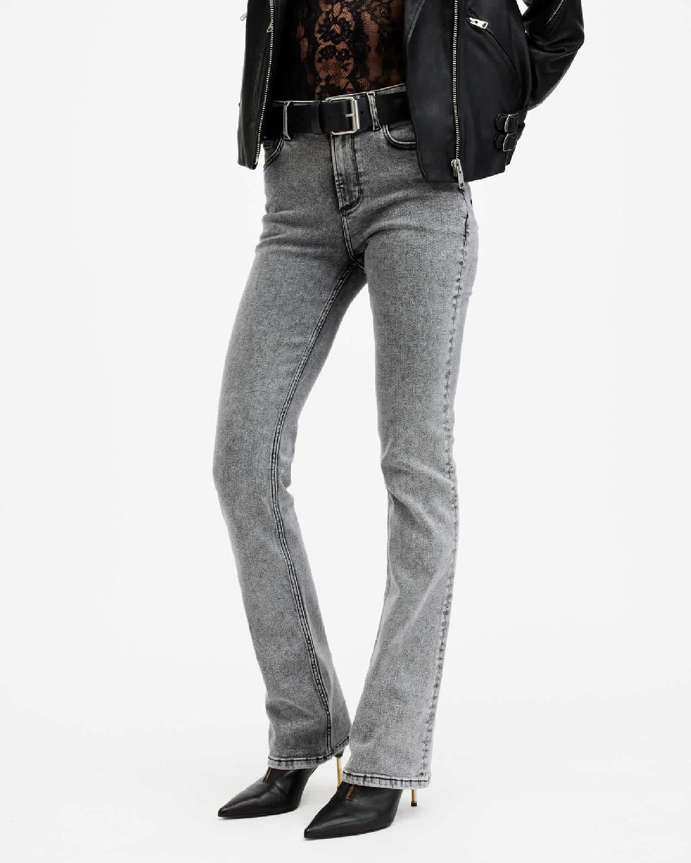 All Saints Haldan Slim Bootcut Stretch Denim Jeans Washed Grey