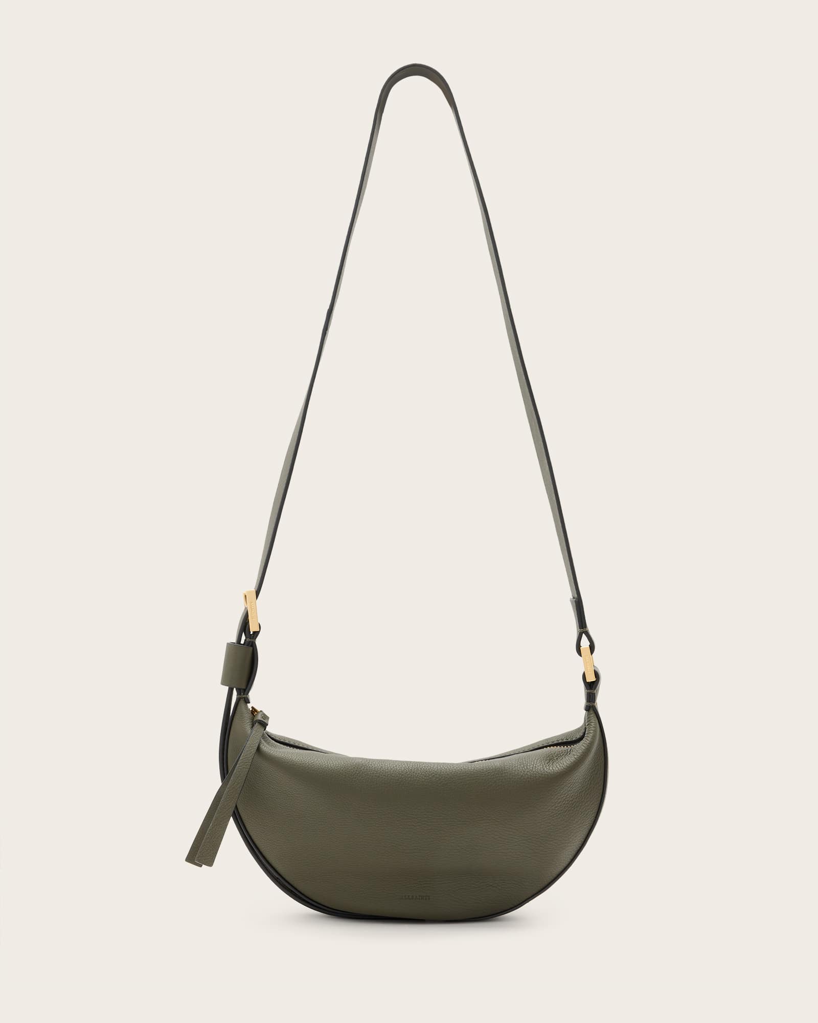 All Saints Half Moon Leather Crossbody Bag Military Green