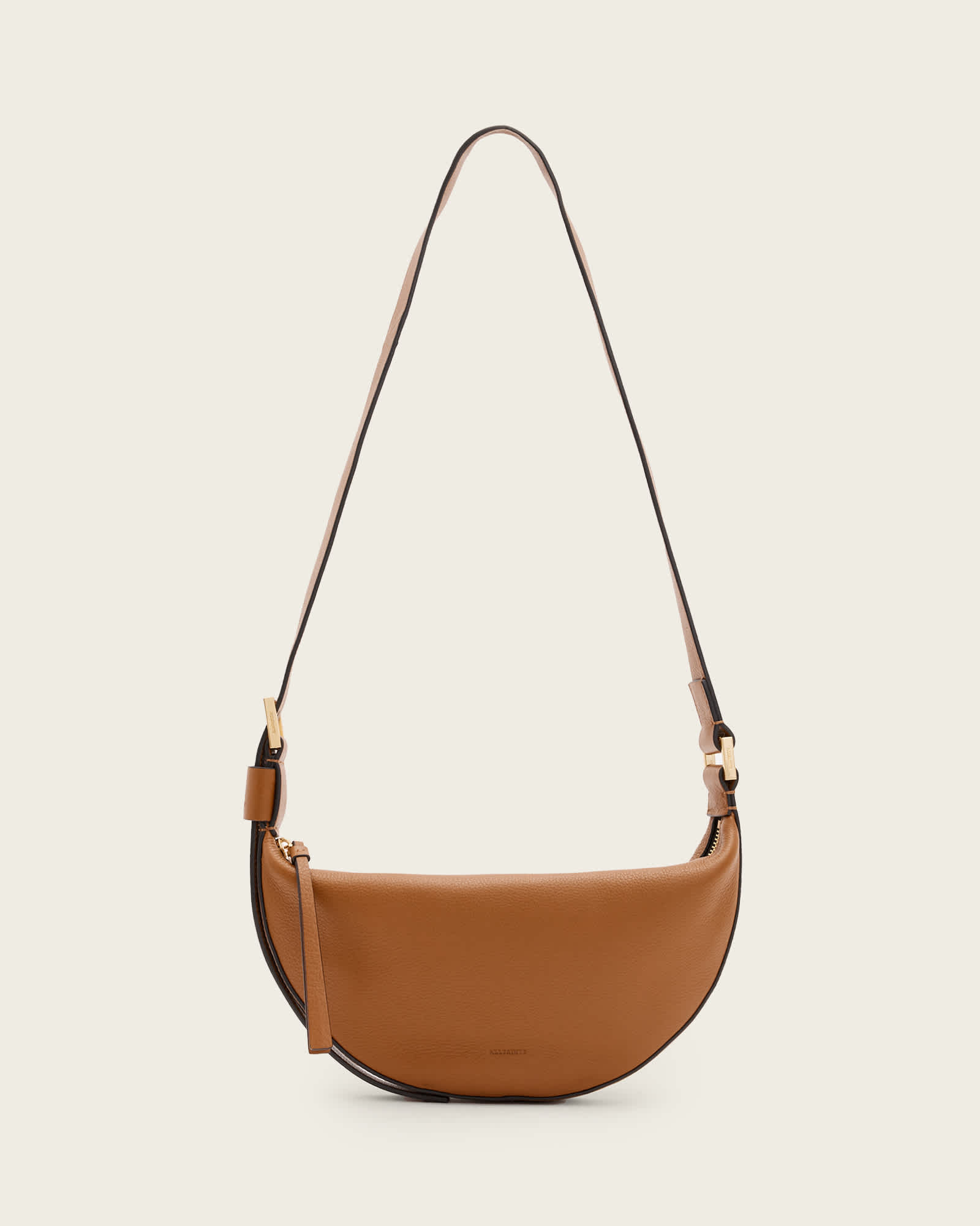 All Saints Half Moon Leather Crossbody Bag Sepia Brown
