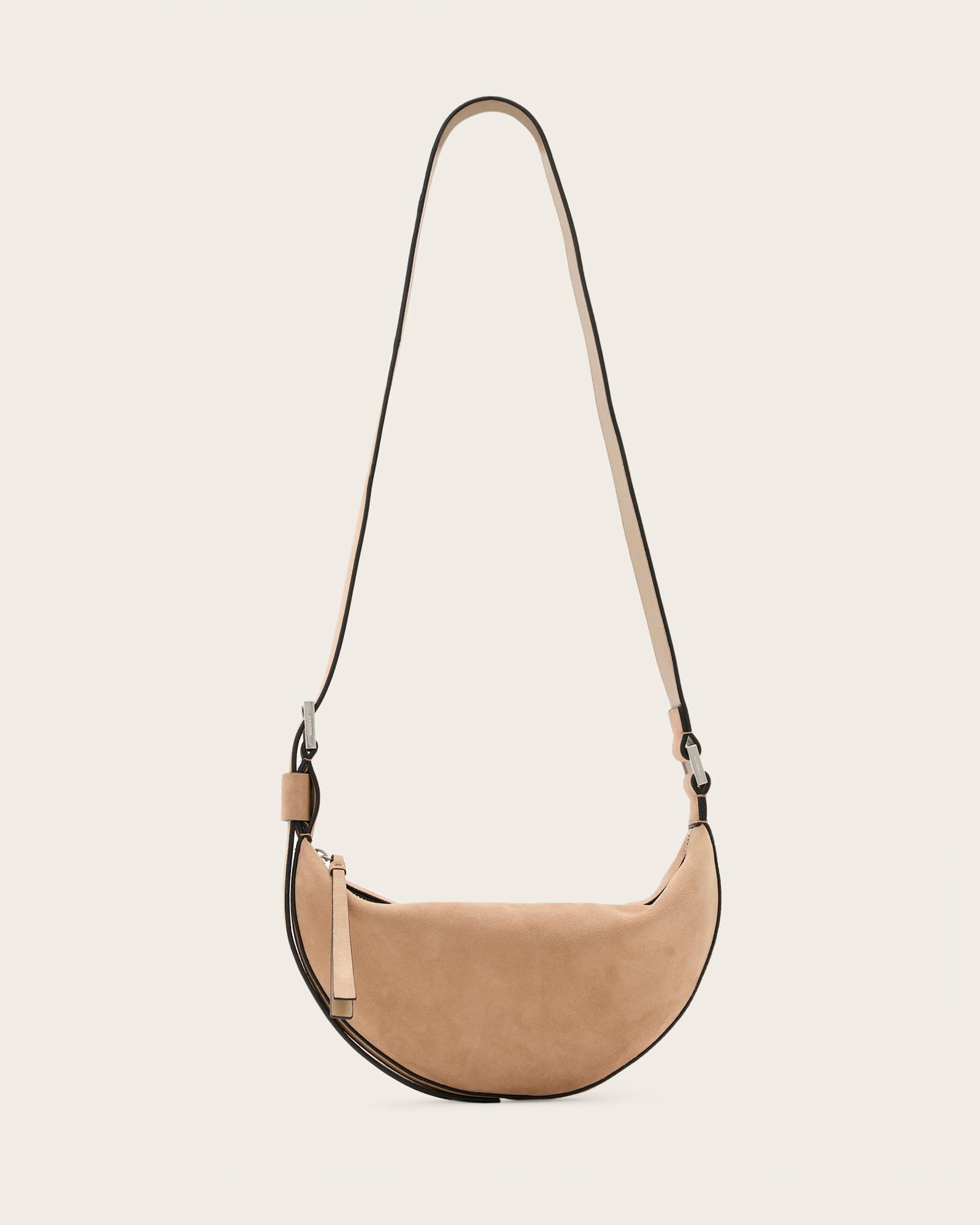 All Saints Half Moon Suede Crossbody Bag Mink Brown