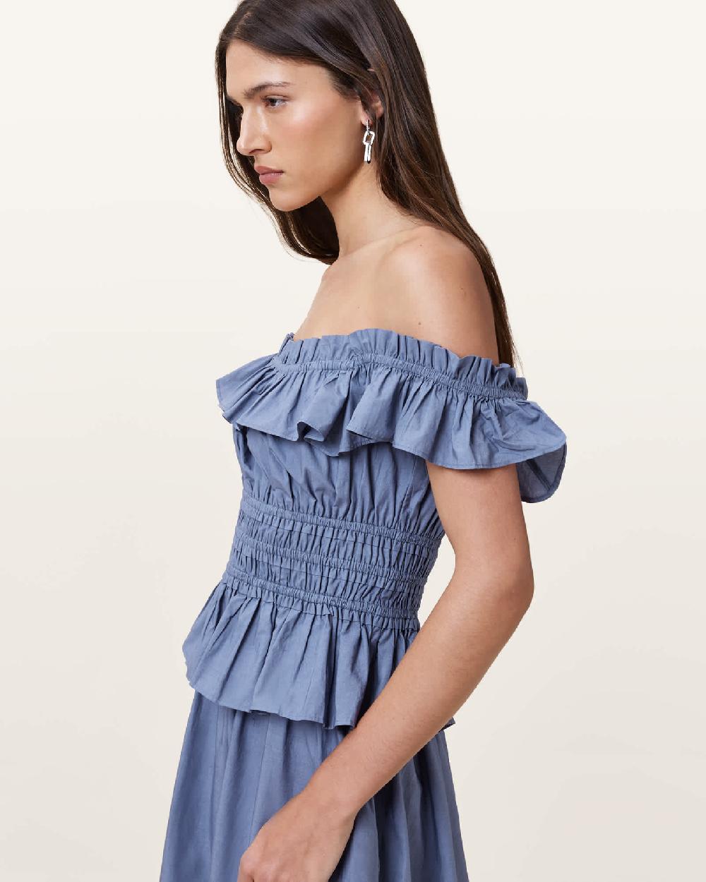 All Saints Halia Maxi Cotton Dress Flint Stone Blue