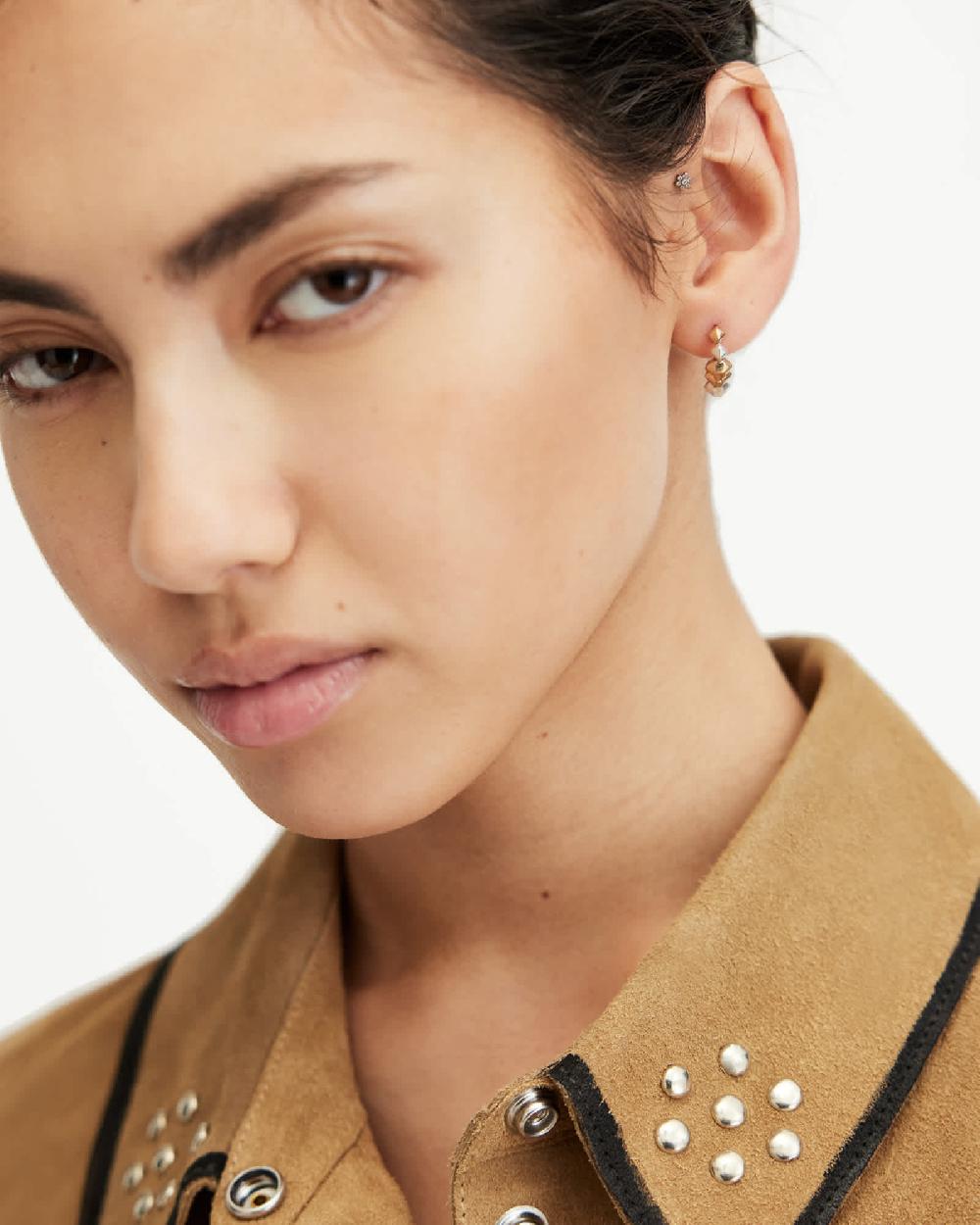 All Saints Hallie Beaded Huggie Earring Set WRM BRAS/WRM SLVER