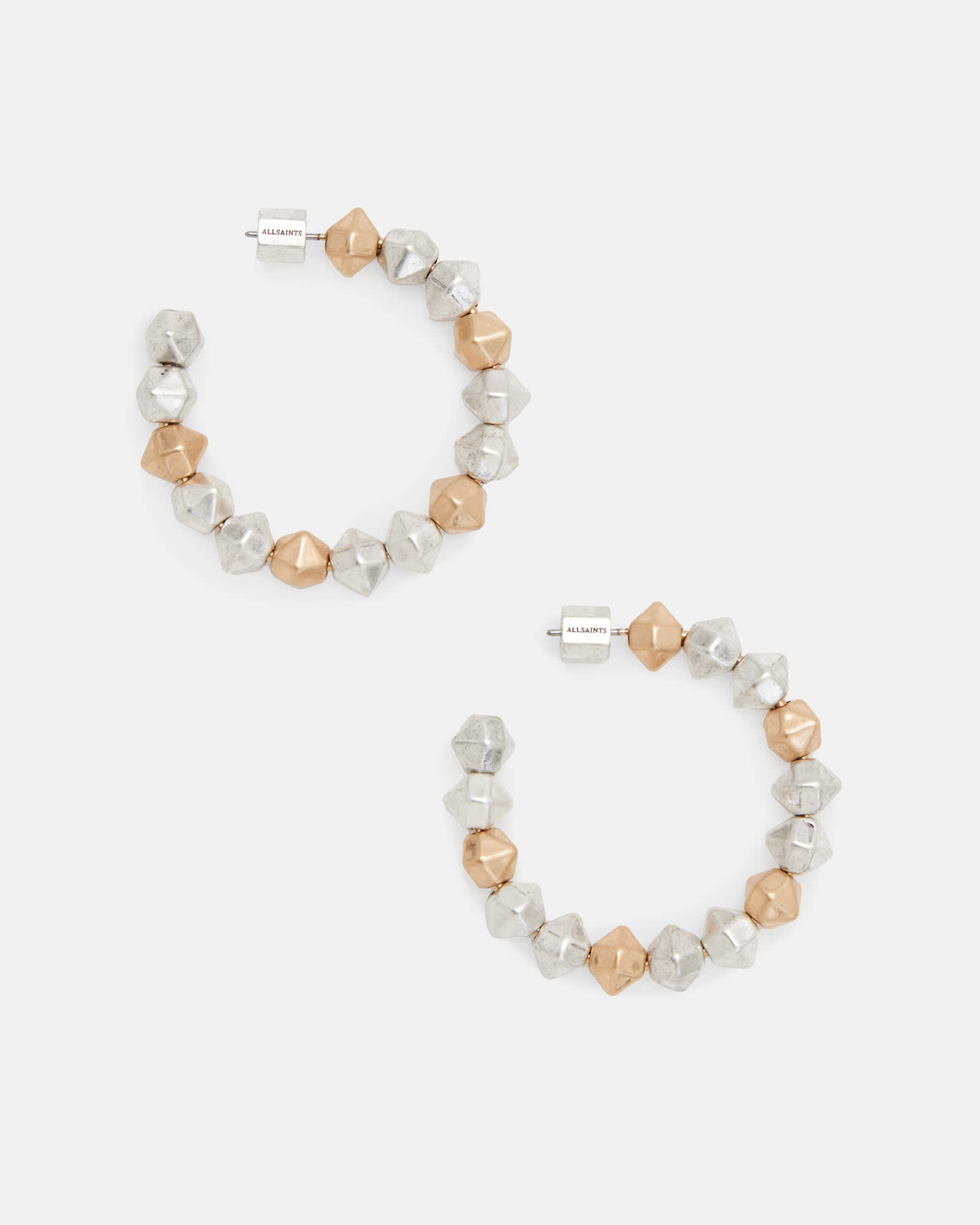 All Saints Hallie Two Tone Beaded Hoop Earrings WRM BRAS/WRM SLVER