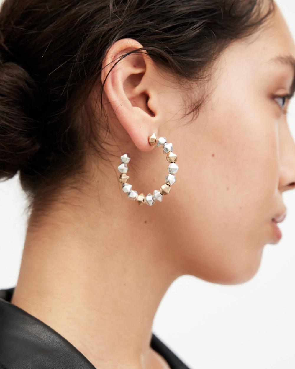 All Saints Hallie Two Tone Beaded Hoop Earrings WRM BRAS/WRM SLVER