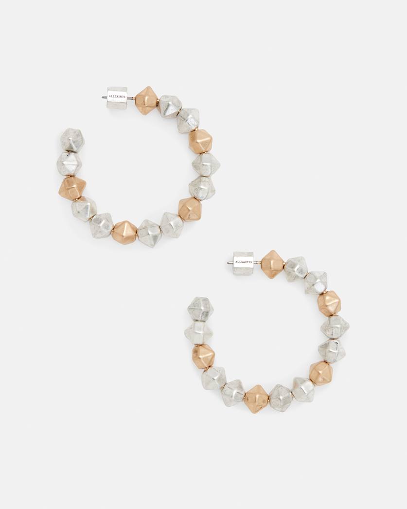 all saints Hallie Two Tone Beaded Hoop Earrings WRM BRAS/WRM SLVER