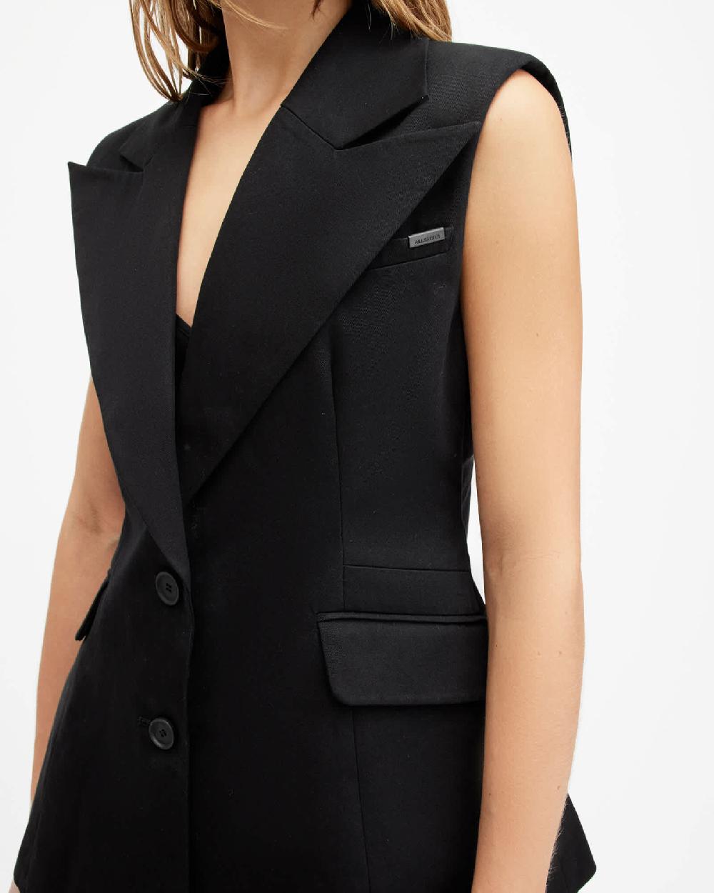 All Saints Hally Fitted Waist Sleeveless Blazer Black
