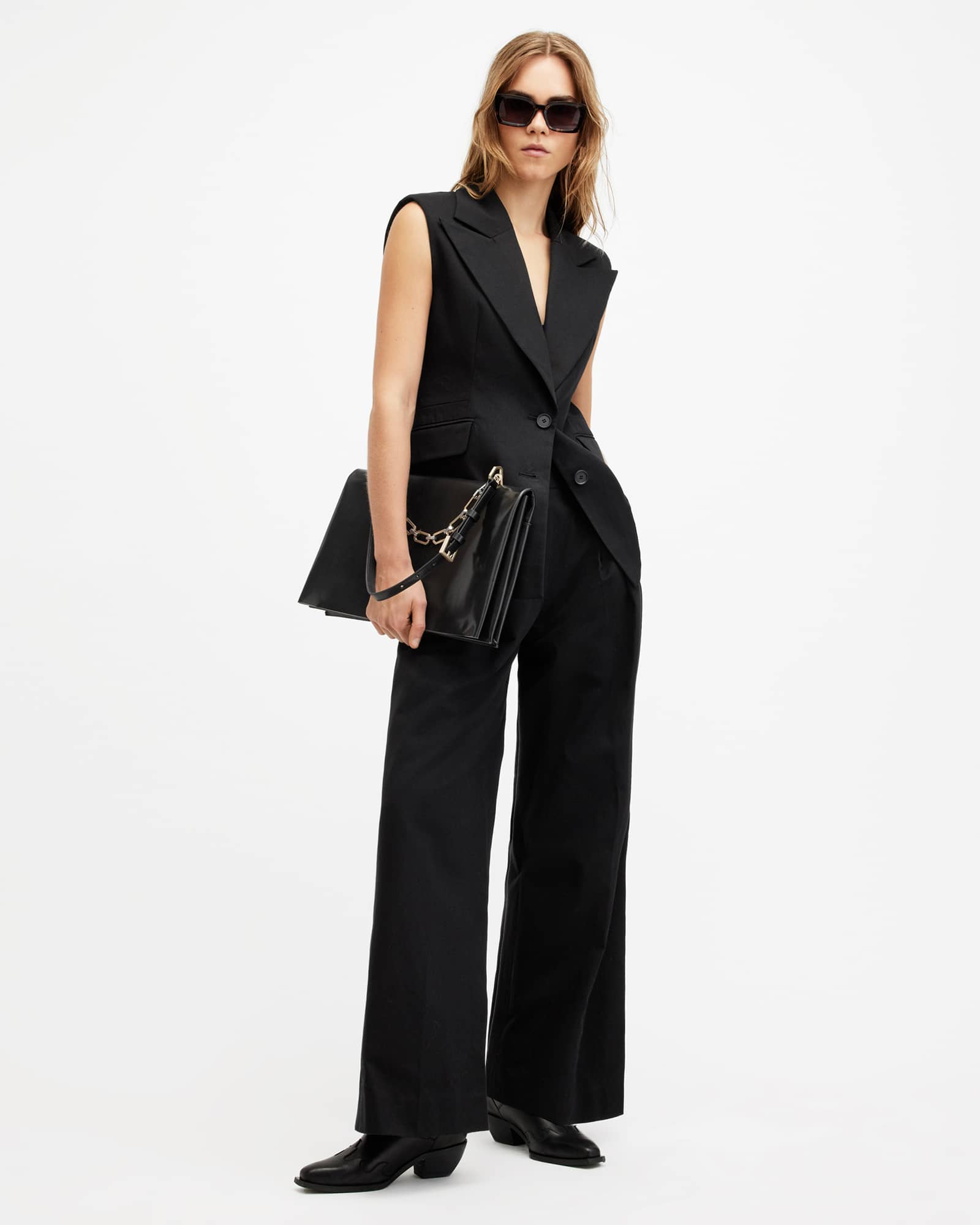 All Saints Hally Fitted Waist Sleeveless Blazer Black