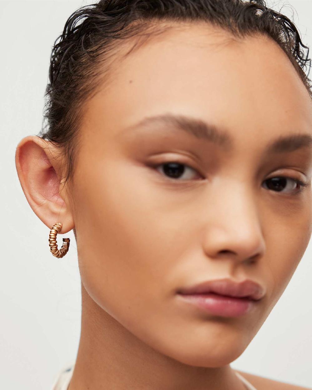 All Saints Hana Small Bead Hoop Earrings Warm Brass