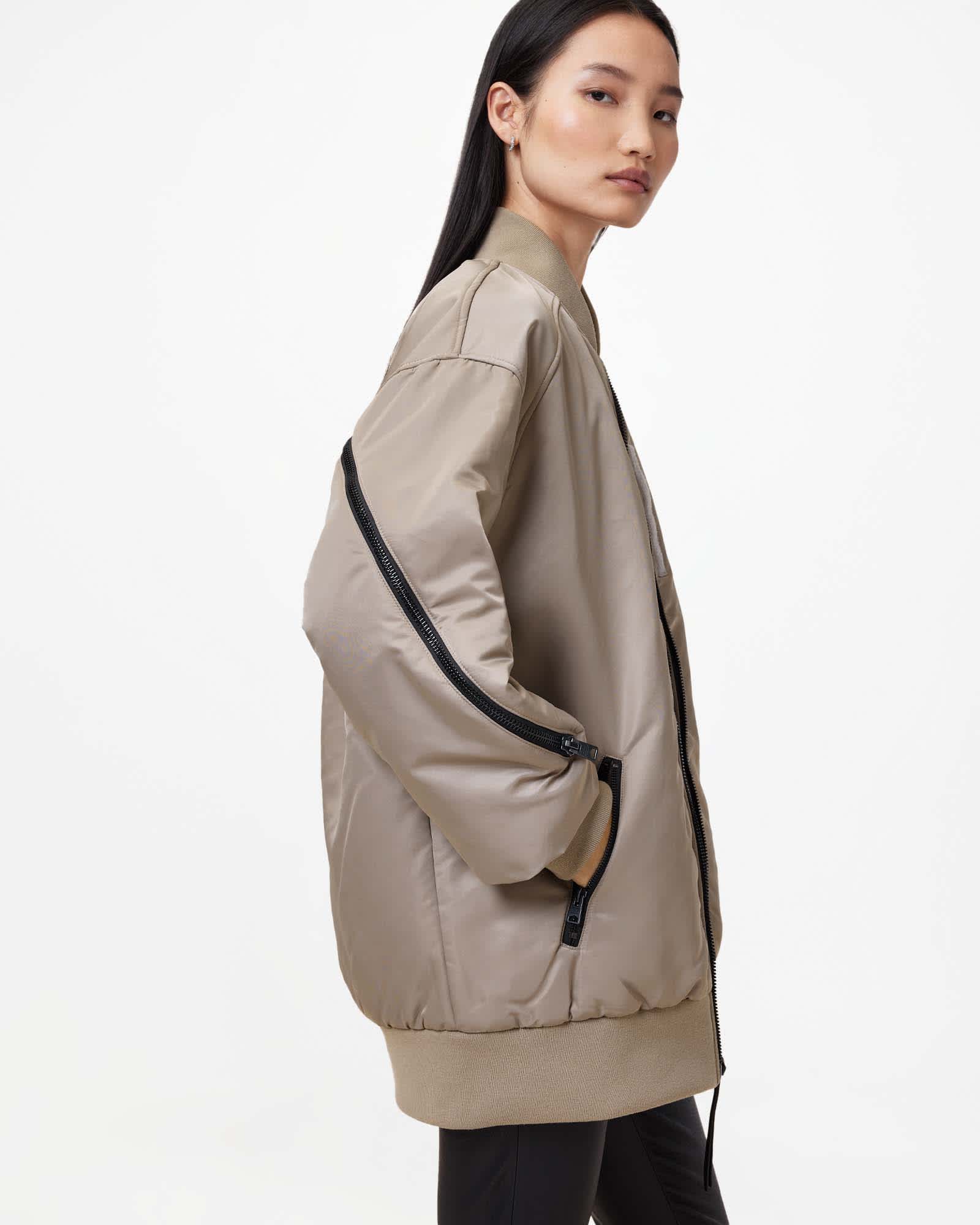 All Saints Hanaa Oversized Bomber Jacket Nougat Taupe