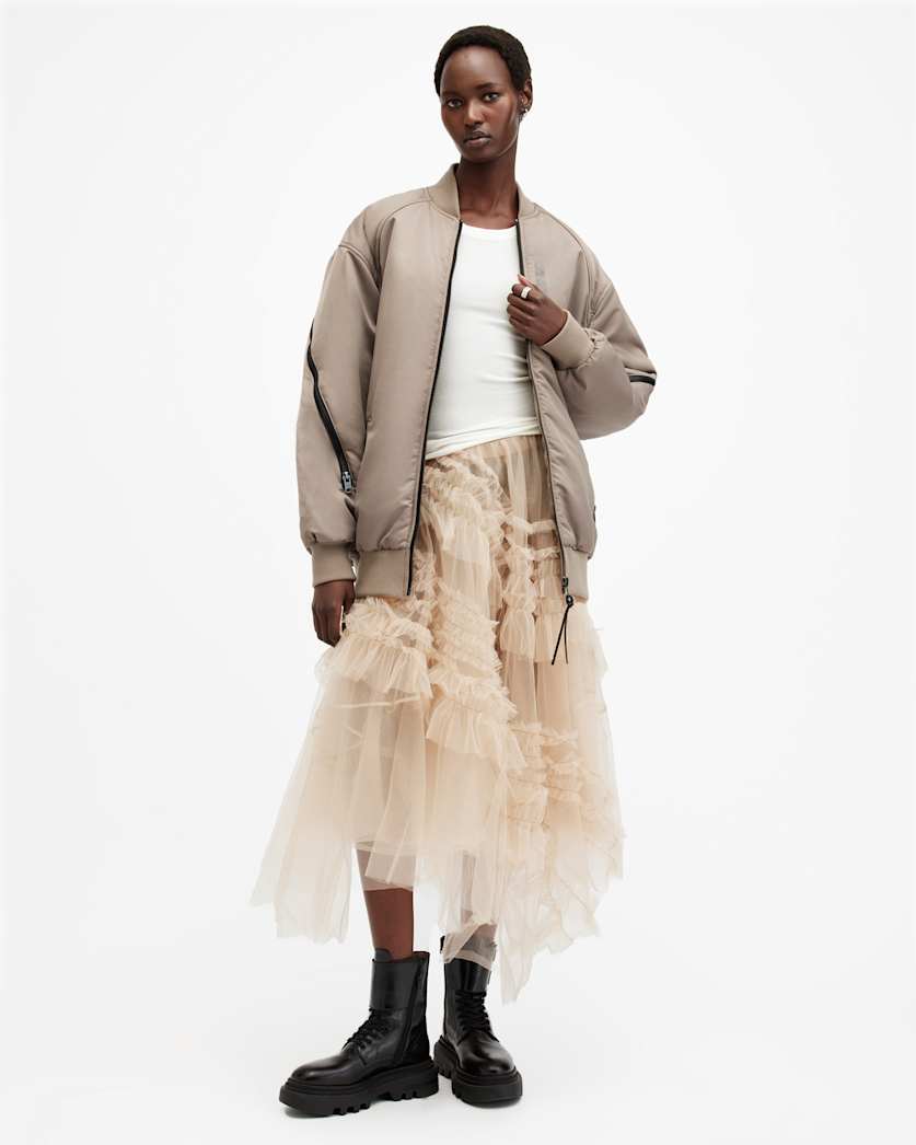 all saints Hanaa Oversized Bomber Jacket Nougat Taupe