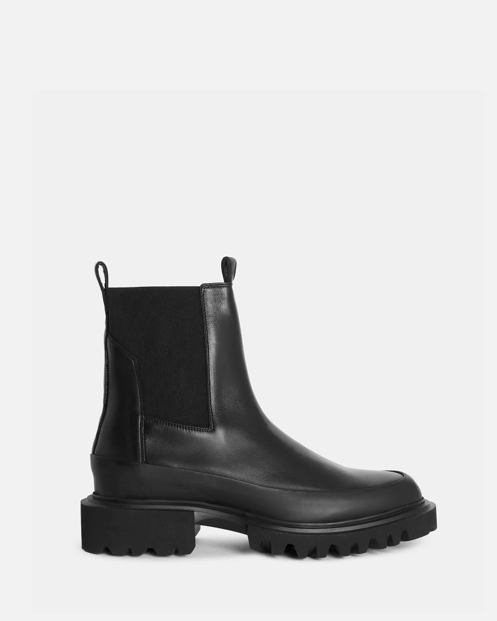 All Saints Harlee Chunky Leather Slip On Boots Black