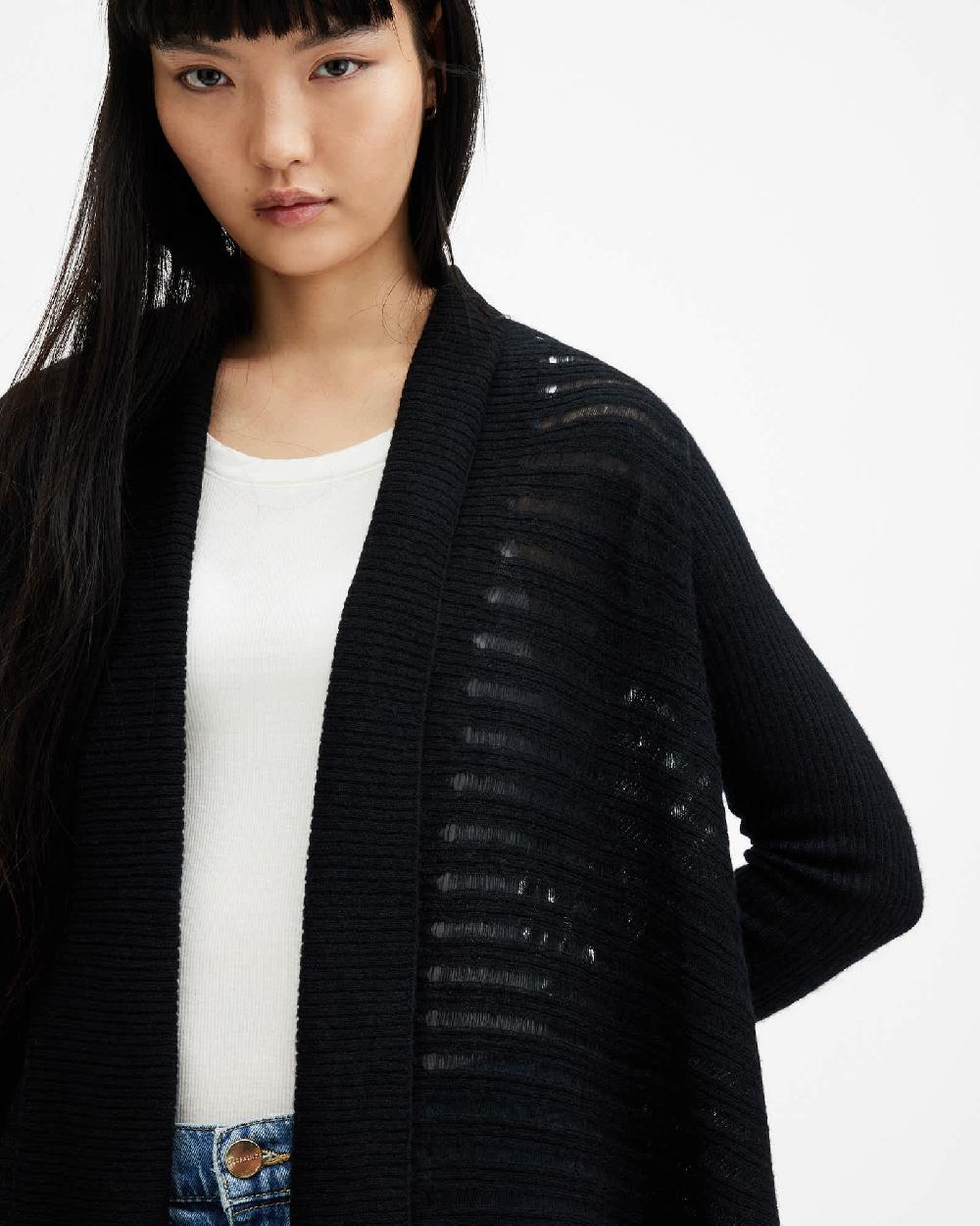 All Saints Harley Waterfall Open Front Cardigan Black