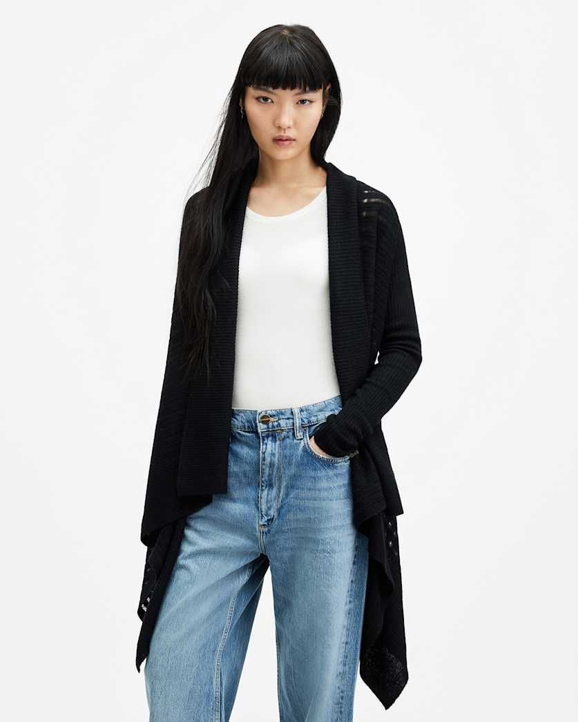 all saints Harley Waterfall Open Front Cardigan Black