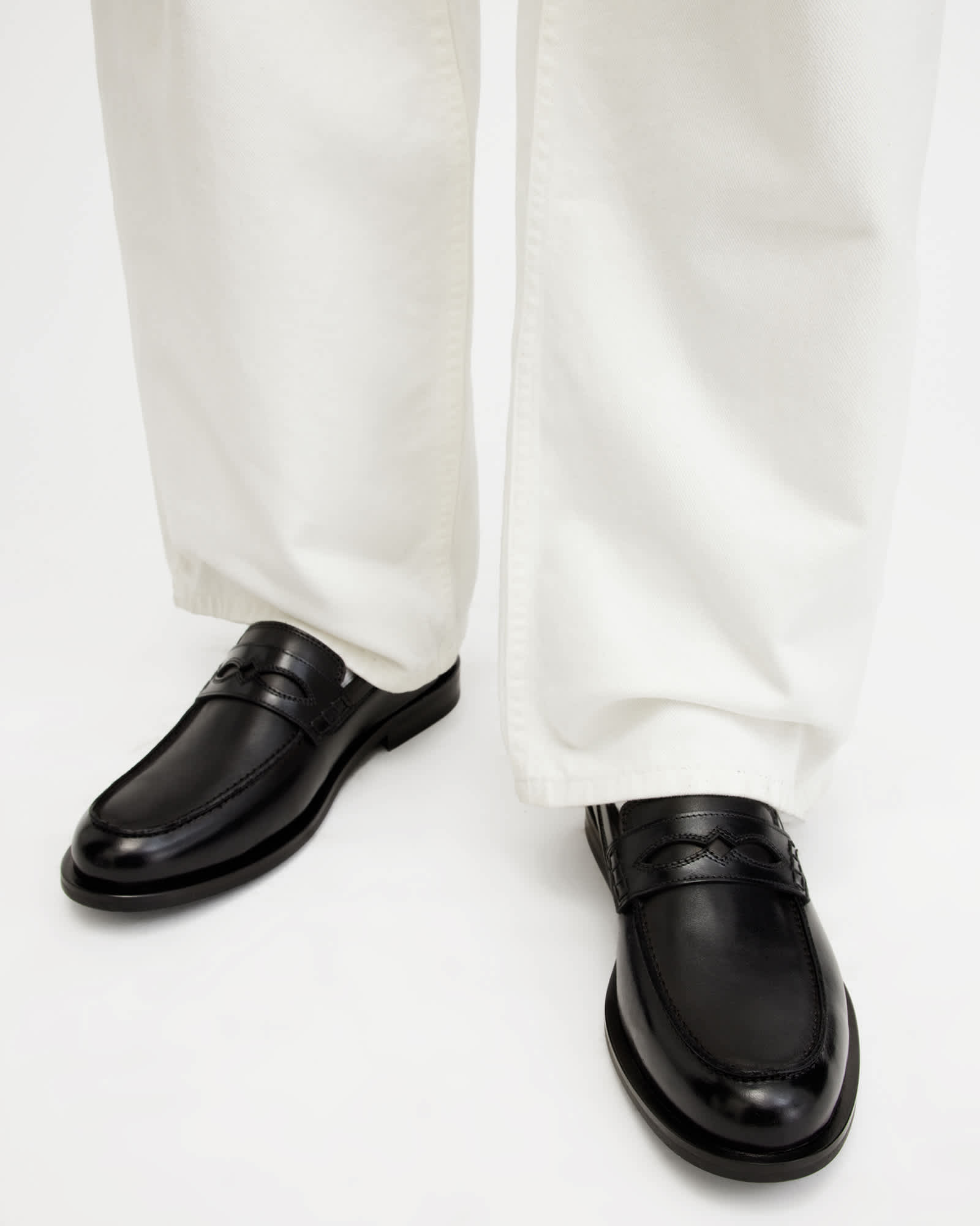 All Saints Harmon Western Leather Loafer Shoes Black