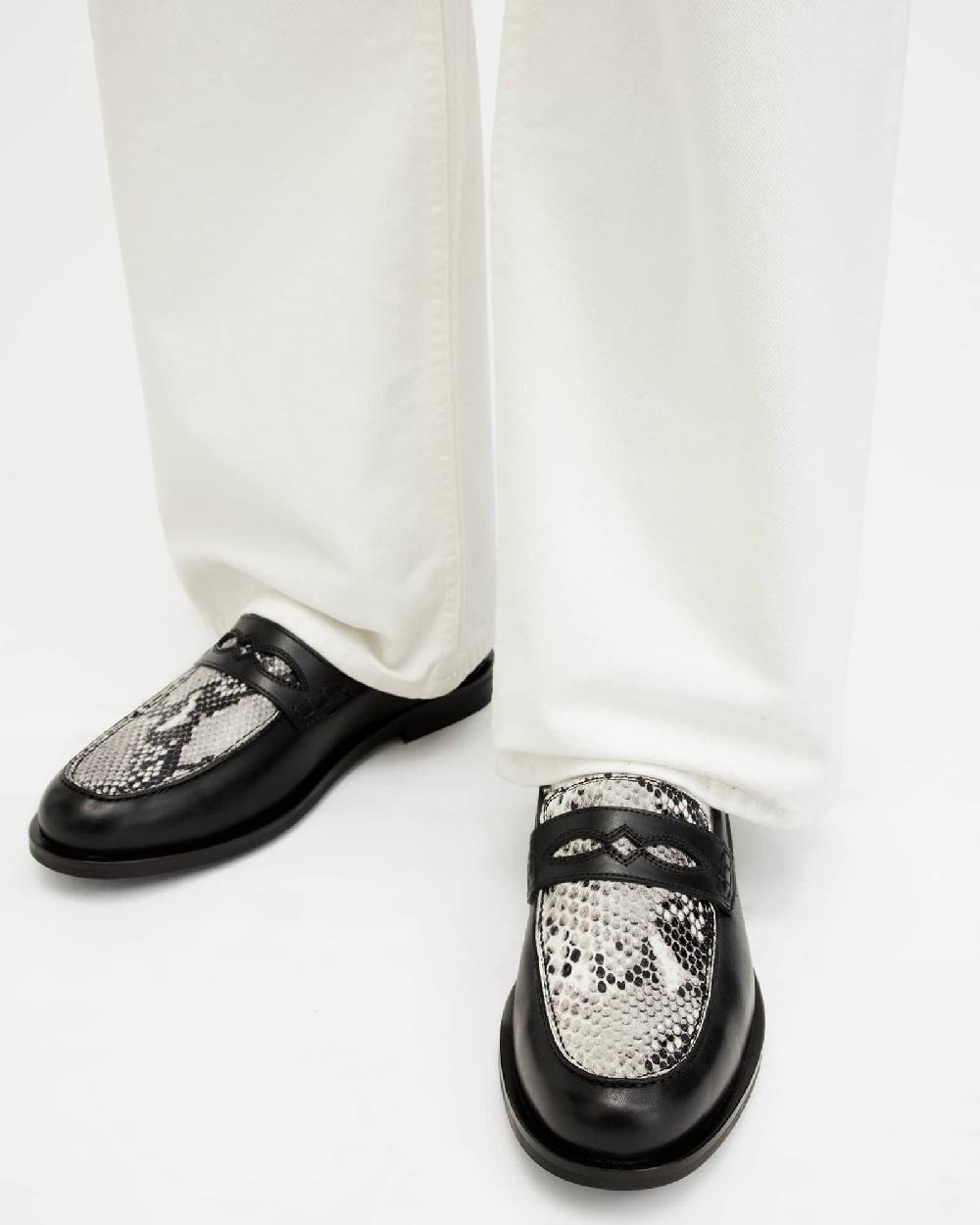 All Saints Harmon Western Leather Loafer Shoes Black/Grey