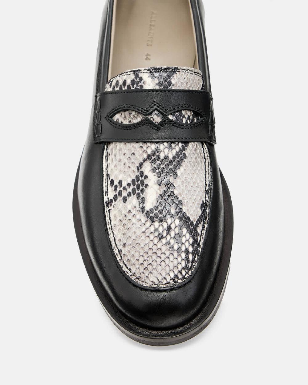 All Saints Harmon Western Leather Loafer Shoes Black/Grey