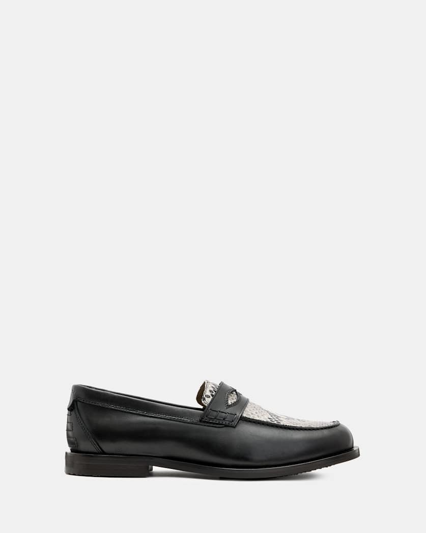 all saints Harmon Western Leather Loafer Shoes Black/Grey