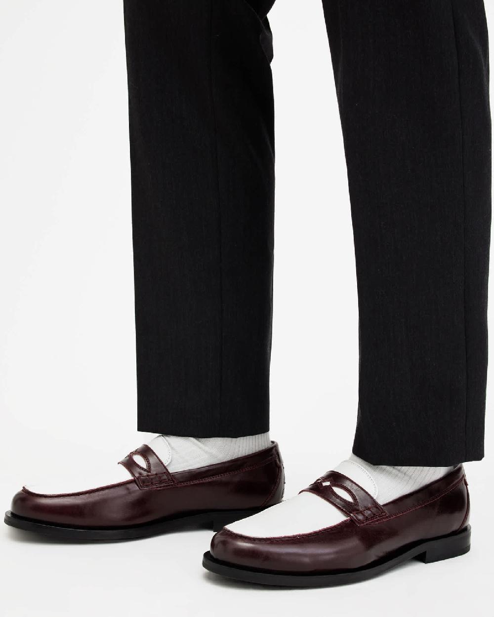 All Saints Harmon Western Leather Loafer Shoes WINEHOUS RED/WHITE