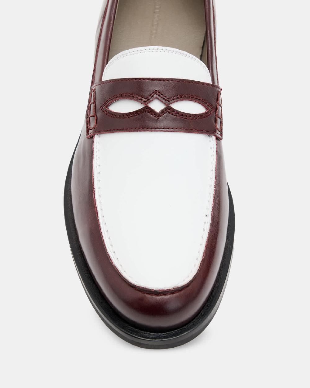 All Saints Harmon Western Leather Loafer Shoes WINEHOUS RED/WHITE