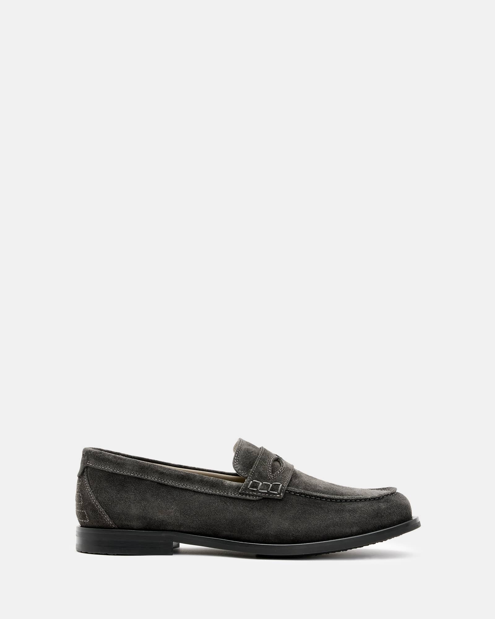 All Saints Harmon Western Suede Loafer Shoes Charcoal Grey