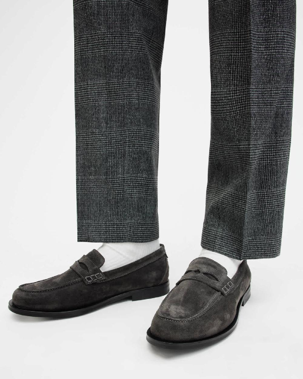 All Saints Harmon Western Suede Loafer Shoes Charcoal Grey