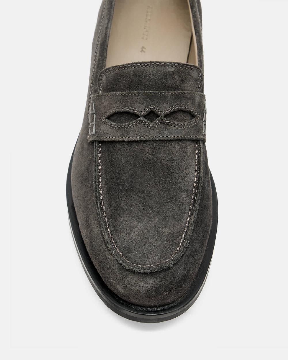 All Saints Harmon Western Suede Loafer Shoes Charcoal Grey