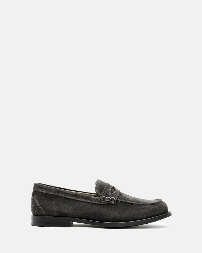 all saints Harmon Western Suede Loafer Shoes Charcoal Grey