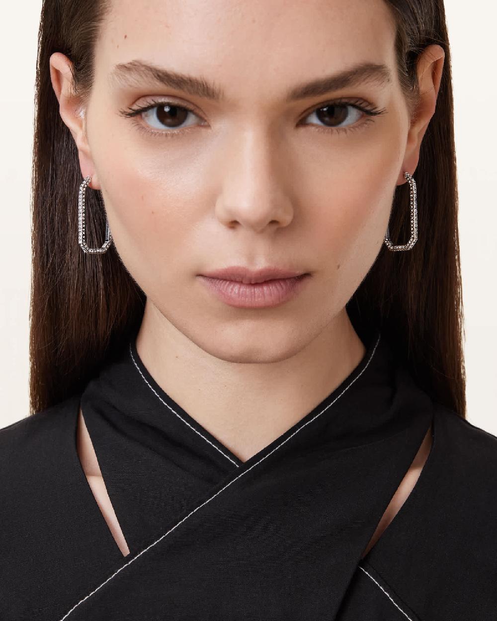 All Saints Hattie Crystal Hex Hoop Earrings Warm Silver