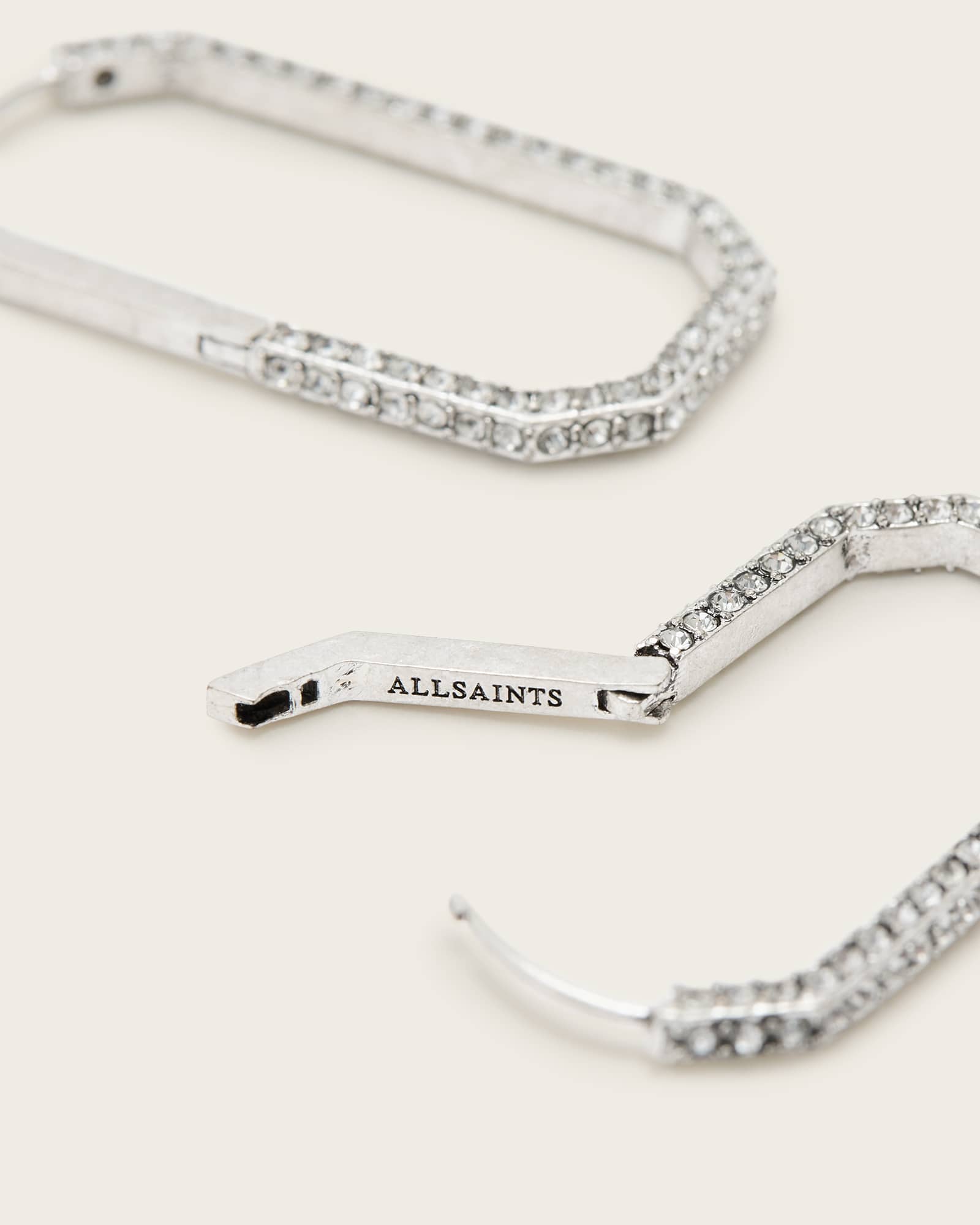 All Saints Hattie Crystal Hex Hoop Earrings Warm Silver
