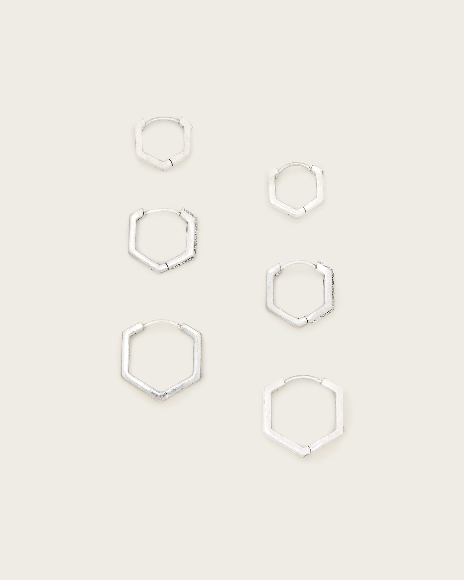 All Saints Hattie Mixed Hoop Earring Set Warm Silver