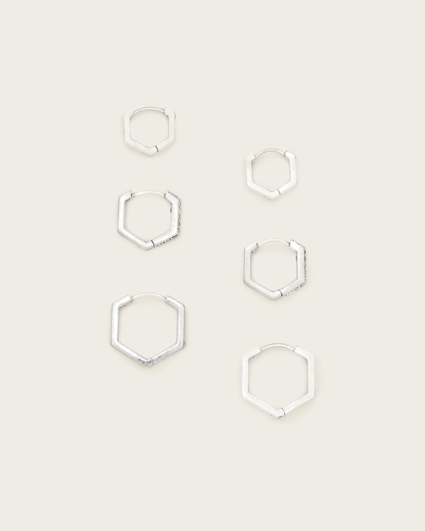 all saints Hattie Mixed Hoop Earring Set Warm Silver