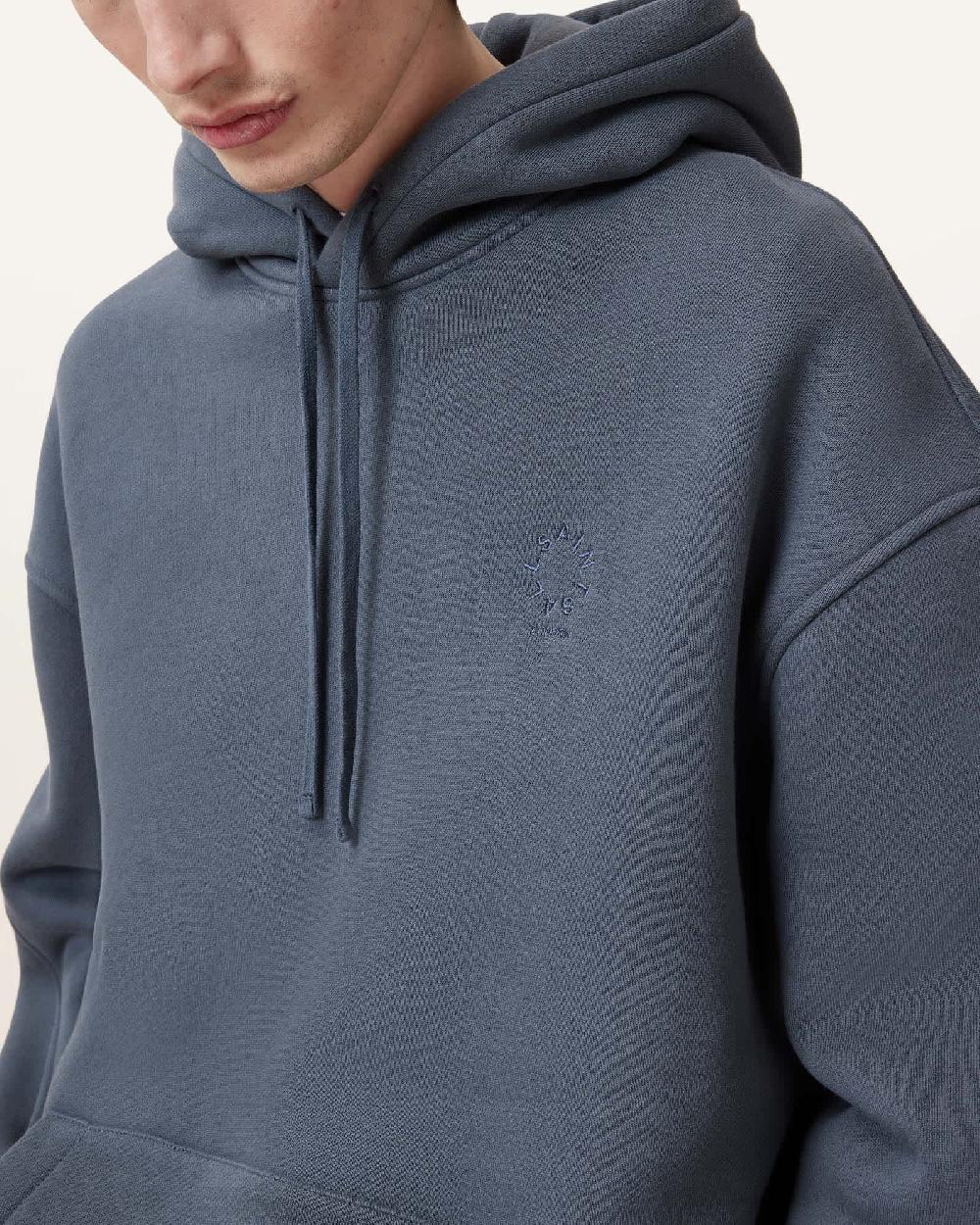 All Saints Haven Embroidered Logo Oversized Hoodie Pitched Blue