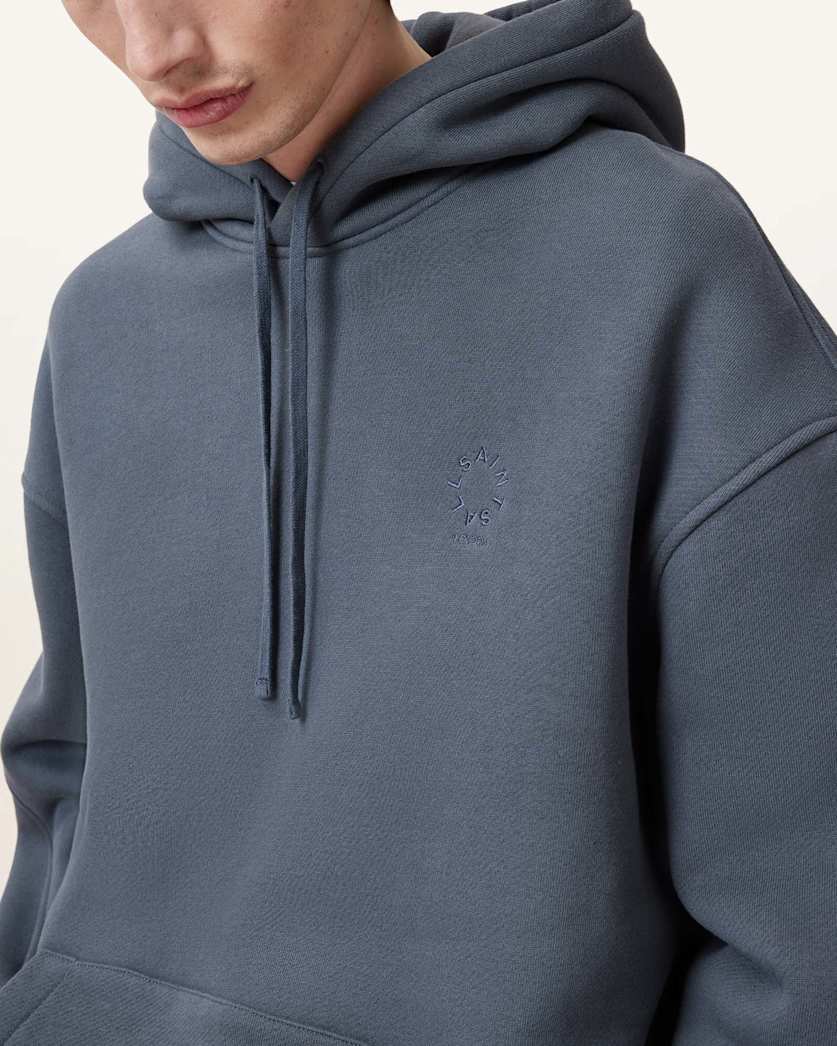 all saints Haven Embroidered Logo Oversized Hoodie Pitched Blue