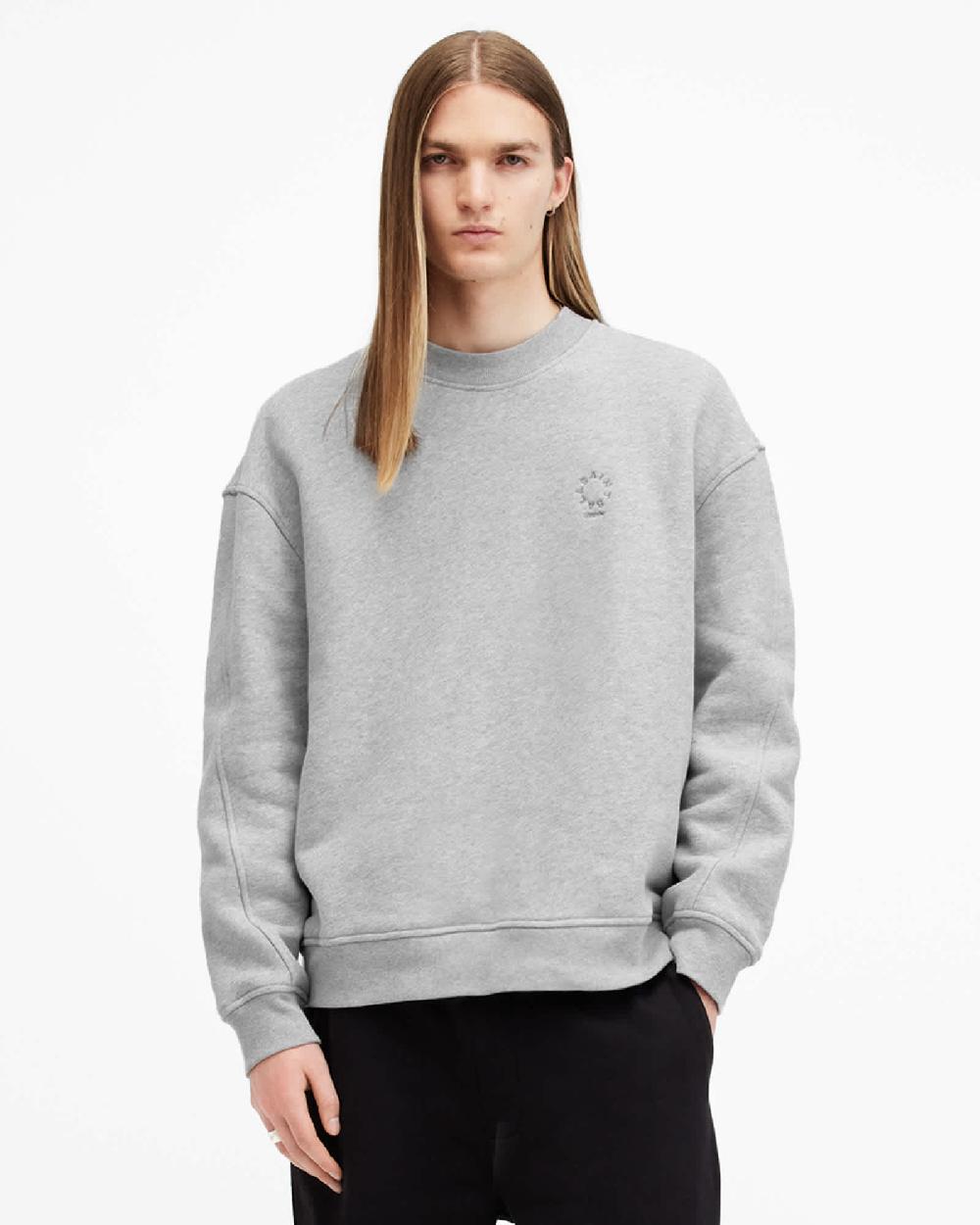 All Saints Haven Embroidered Logo Oversized Sweatshirt Grey Marl
