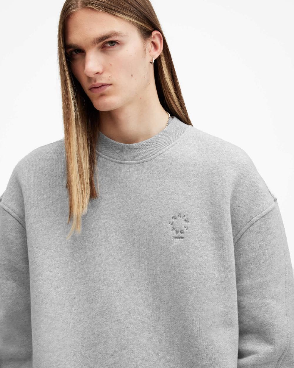 All Saints Haven Embroidered Logo Oversized Sweatshirt Grey Marl